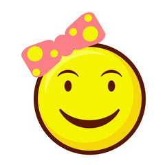 Cute social media smiling face with bow emoji on white background. Royalty Free.
