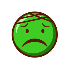 Cute social media face with head bandage emoji on white background. Royalty Free.