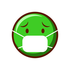 Cute social media star with medical mask emoji on white background. Royalty Free.