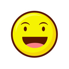 Cute social media grinning face emoji on white background. Royalty Free.