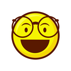 Cute social media nerd face emoji on white background. Royalty Free.