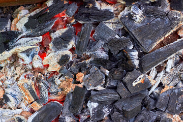 Smoldering wood coals prepared for roasting meat
