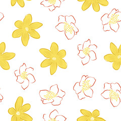 Beautifull tropical flowers and leaves seamless pattern design