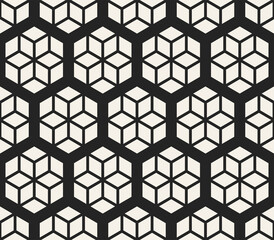 Vector seamless abstract pattern. Modern stylish striped lattice texture. Repeating geometric tiles with hexagonal elements.