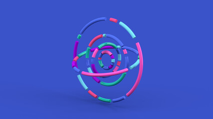 Colorful circle shapes. Blue background. Abstract illustration, 3d render.
