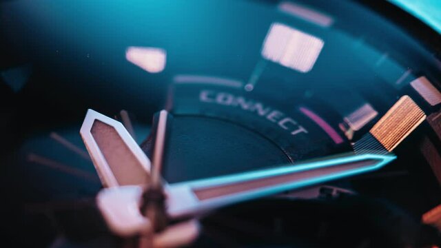 Mens chronograph japanese watch made metal with sapphire glass. Luxury clock, time-lapse of second hand going on. Close-up studio macro footage.