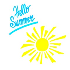 Illustration of the sun with hand lettering. Template for postcards and flyers.