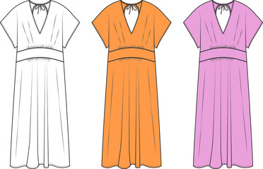 Vector flat sketch dress designs for colored with 2021 summer colors for women