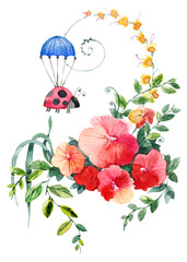 Flowers and ladybug on parachute