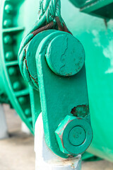 Close up view of of an old steel shackle