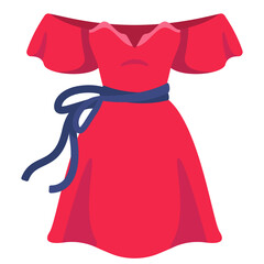 Red summer dress. Women's clothing in cartoon style