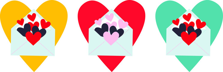 Fototapeta na wymiar Love message vector illustration. Heart in an envelope cartoon icons.