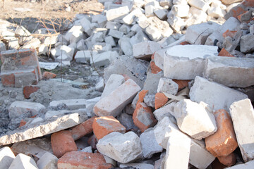 pile of old used bricks. construction of houses. background