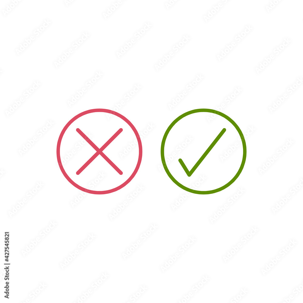 Poster check mark and cross box icons. right and wrong symbol. tick vote flat icons for web and mobile appl