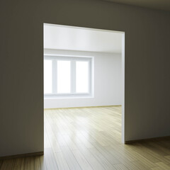 empty living room loft modern interior with wooden floor 3d render illustration