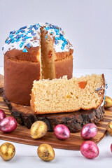 Easter cake with painted eggs.