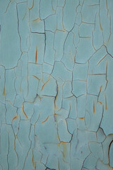 green Old cracked paint on wall. Texture, pattern, background. The wall cracked with paint, abstract paint behind the iron. close up. Peeling pain