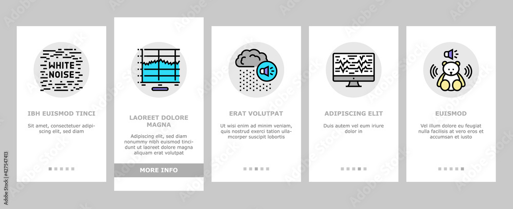 Poster white noise hearing onboarding mobile app page screen vector. speaker dynamic and audio card, relaxa