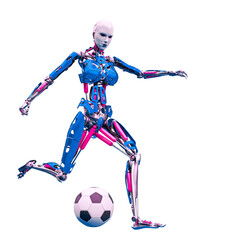 cyborg girl playing football
