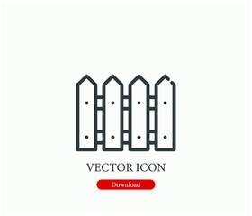 Picket fence vector icon.  Editable stroke. Linear style sign for use on web design and mobile apps, logo. Symbol illustration. Pixel vector graphics - Vector