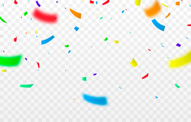 Vector confetti png. Multicolored confetti falls from the sky. confetti, serpentine, tinsel on a transparent background. Holiday, birthday.