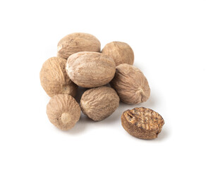 Group of nutmegs isolated over white background