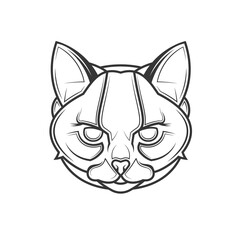 Abstract head of a predatory cat. Original contour vector illustration on a white background. T-shirt design.