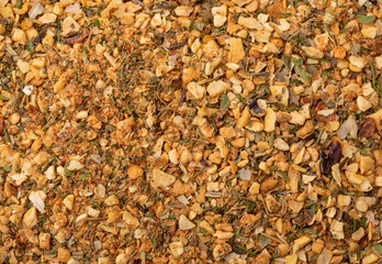 Top view, closeup of typical south american chimichurri. Food backdrop