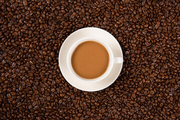 Coffee cup and coffee beans background