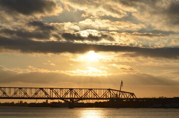View of the bridge in the background of sunset 