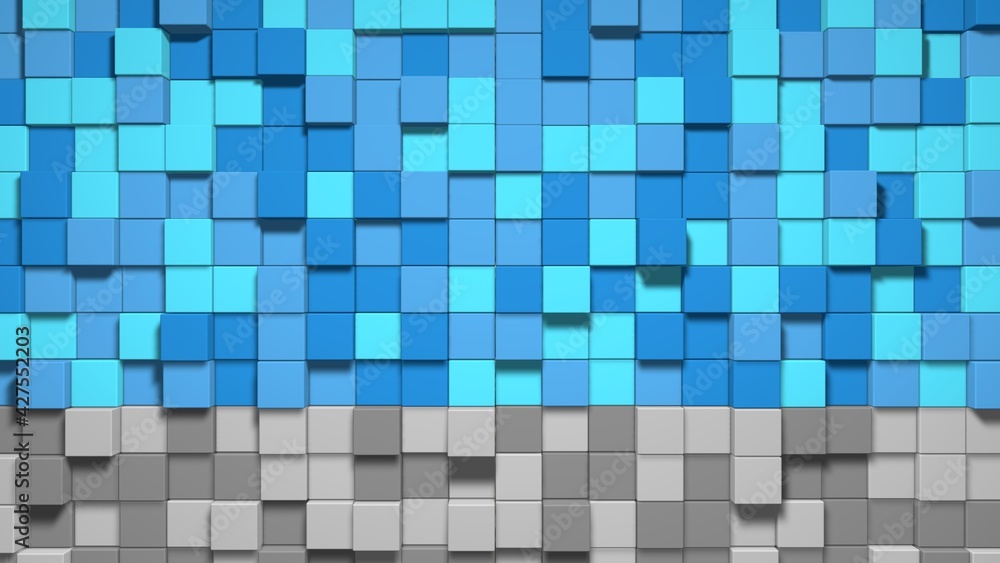 Poster 3d abstract cubes. video game geometric mosaic waves pattern. construction of hills landscape using 