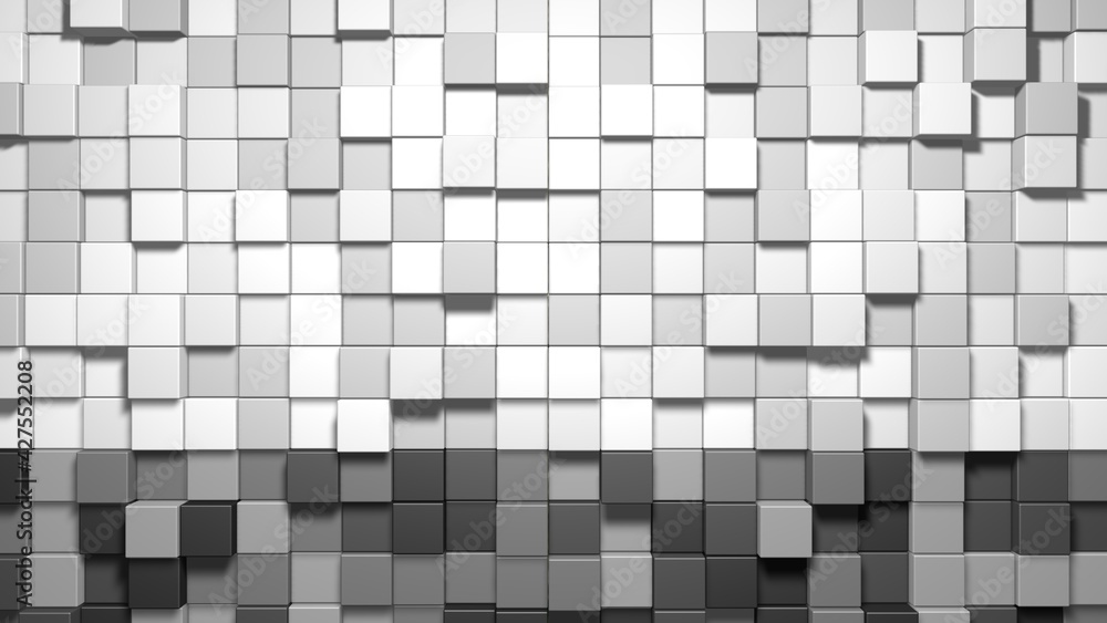 Poster 3d abstract cubes. geometric mosaic waves pattern. construction of hills landscape using black and w