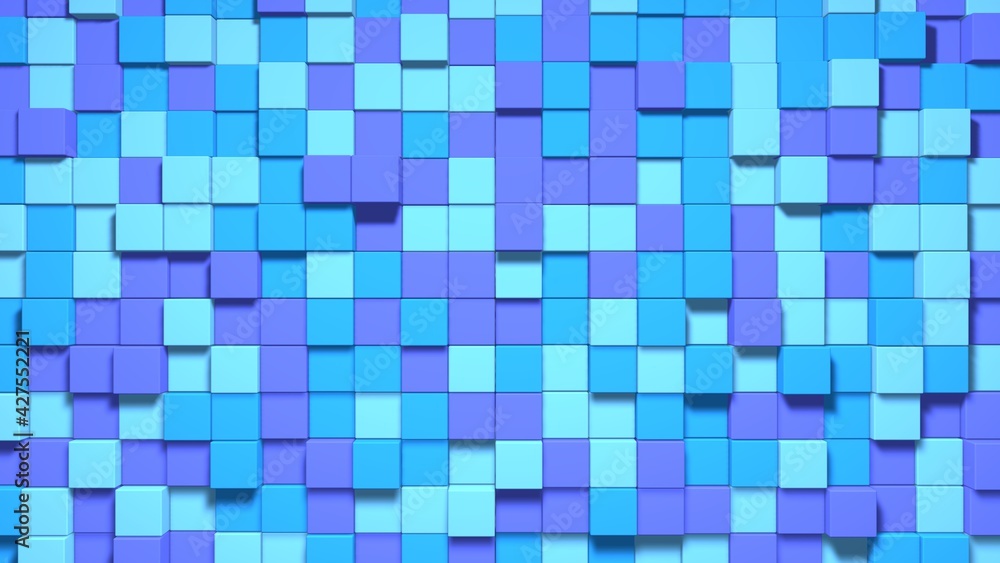 Poster blue purple small box cube random geometric background. abstract square pixel mosaic illustration. l