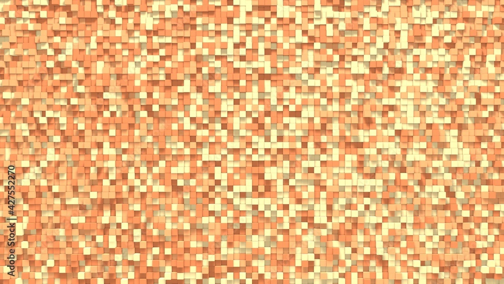 Poster orange yellow small box cube random geometric background. abstract square pixel mosaic illustration.
