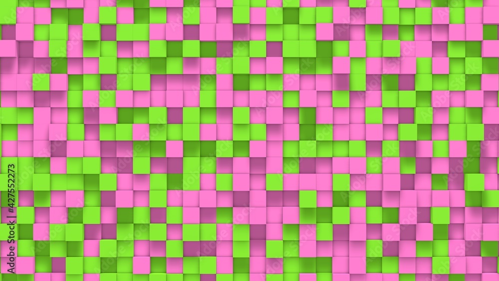 Poster pink green small box cube random geometric background. abstract square pixel mosaic illustration. la