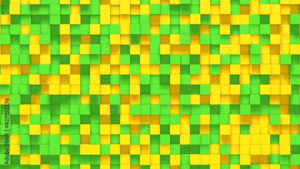 Poster yellow green small box cube random geometric background. abstract square pixel mosaic illustration. 