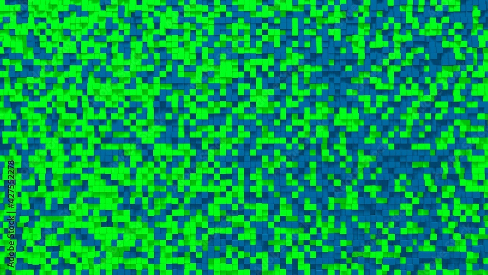 Poster blue green small box cube random geometric background. abstract square pixel mosaic illustration. la