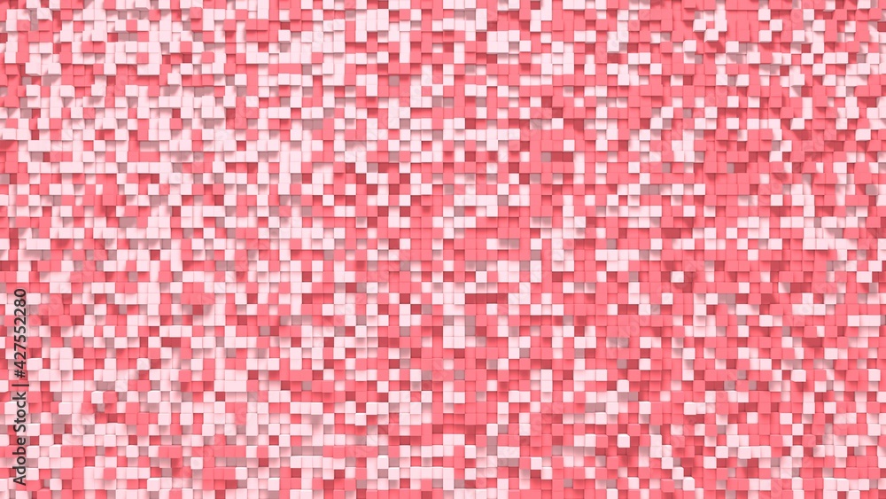Poster pink small box cube random geometric background. abstract square pixel mosaic illustration. land blo