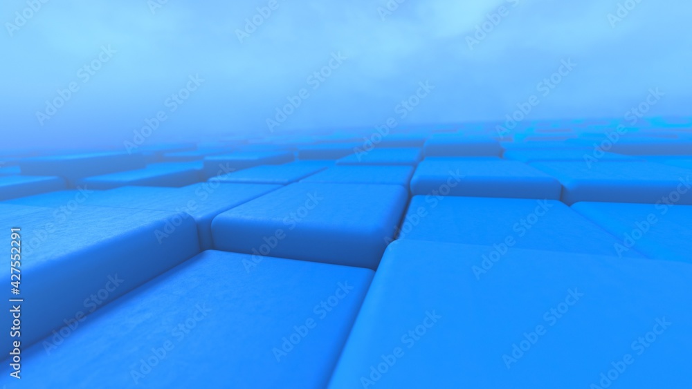 Poster 3d abstract cubes. video game geometric mosaic waves pattern. construction of hills landscape using 