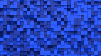 Blue small box cube random geometric background. Abstract square pixel mosaic illustration. Land block background. Fantasy fractal design. Digital art. 3D rendering