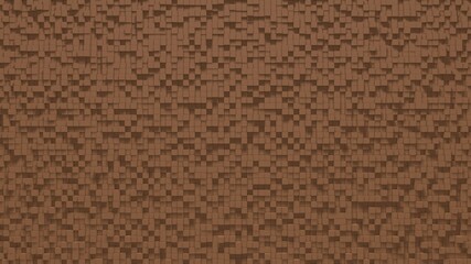 Brown small box cube random geometric background. Abstract square pixel mosaic illustration. Land block background. Fantasy fractal design. Digital art. 3D rendering