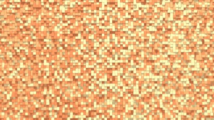 Orange yellow small box cube random geometric background. Abstract square pixel mosaic illustration. Land block background. Fantasy fractal design. Digital art. 3D rendering