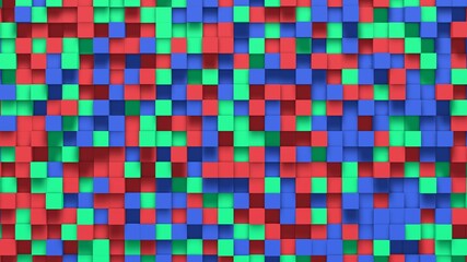 Multicolored small box cube random geometric background. Abstract square pixel mosaic illustration. Land block background. Fantasy fractal design. Digital art. 3d rendering