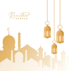 ramadan kareem white greeting card background vector illustration
