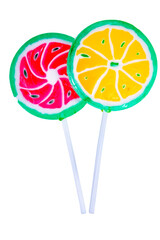 A tasty lollipop in the shape of a citrus slice. Lick dessert for kids.