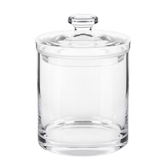 Empty open glass jar for cereals or sugar, or other bulk products or canned food. Isolated on a white background
