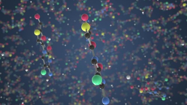 Molecule of emtricitabine. Molecular model, science related looping 3d animation