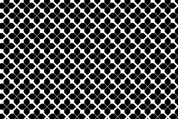 Patr&oacute;n geom&eacute;trico consistente en un entramado de l&iacute;neas diagonales cruzadas con punto de intersecci&oacute;n formado por cuadrados blancos y sobre fondo negro.