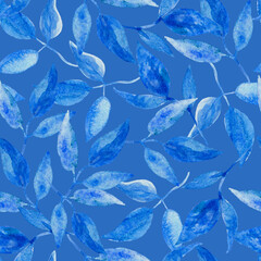 Fototapeta na wymiar Vintage seamless background with blue leaves and branches.