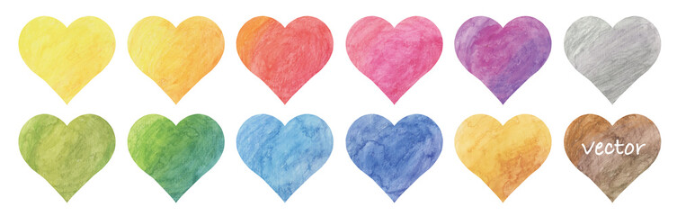 Vector watercolor heart painting frame set
